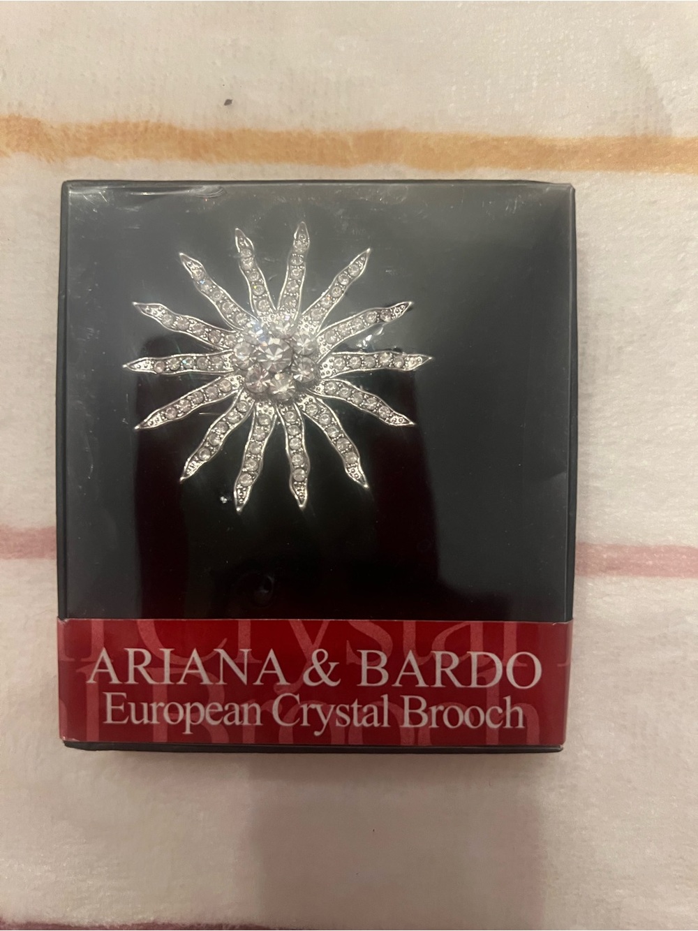 Silver Crystal Sunburst Brooch - Clear